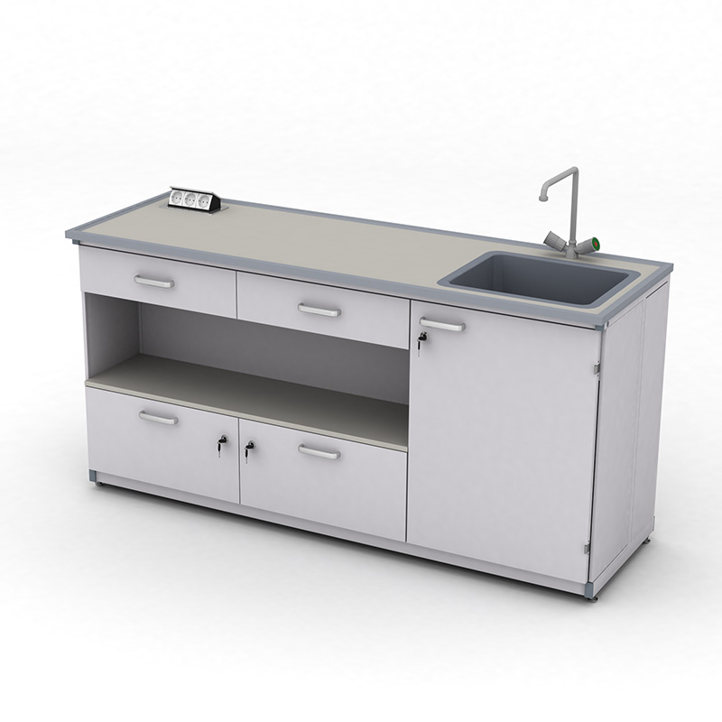 Cтіл демонстраційний лабораторний ЕКСПЕРТ з розетками, шухлядами та мийкою, 1800х600х900 мм, HPL-пластик з бортиком, арт. 41-08.534Б